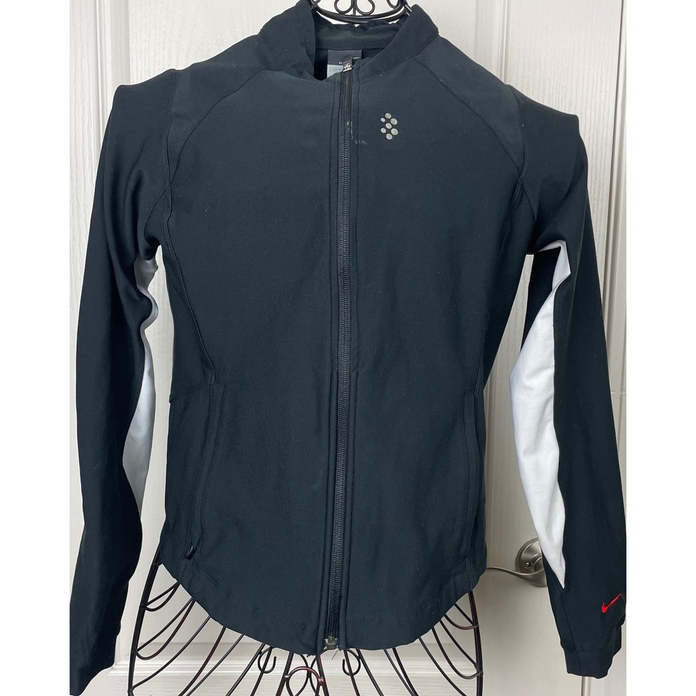 Nike Dri-FIT Womens Cycling Jacket Black White Full Zip Rear Pocket Sz Med 8-10